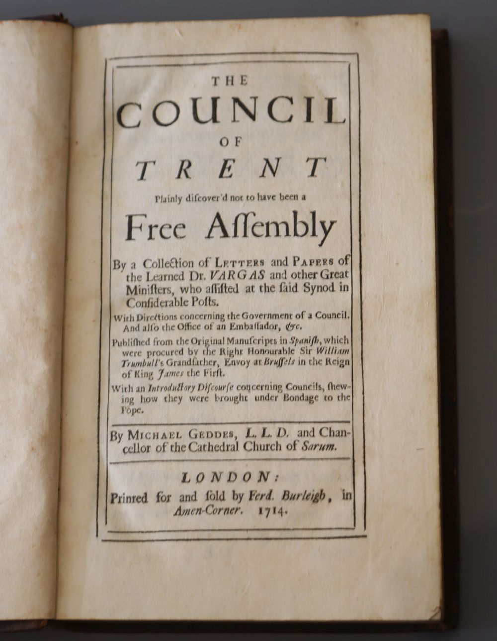 Geddes, Michael - Council of Trent, calf, 8vo, 2nd edition, Ferd. Burleigh, London 1714